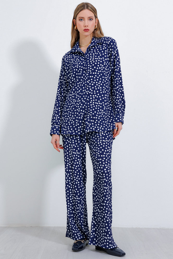 BGD Women Woman Polka Dot Navy Ecru Knitted Two Piece Set 5858 - Avondale