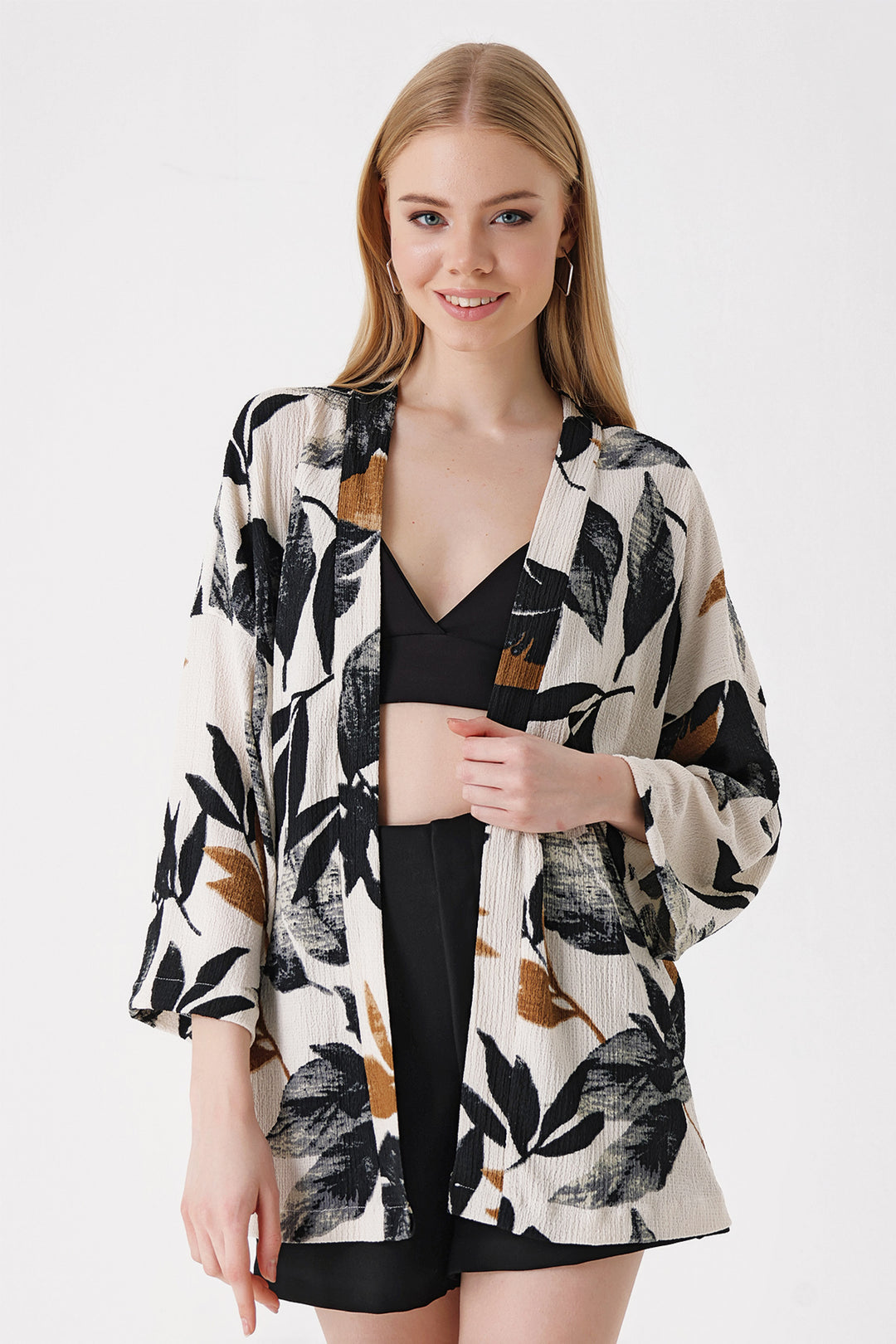 BGD Women Knitted Kimono - Dark Black - Avondale