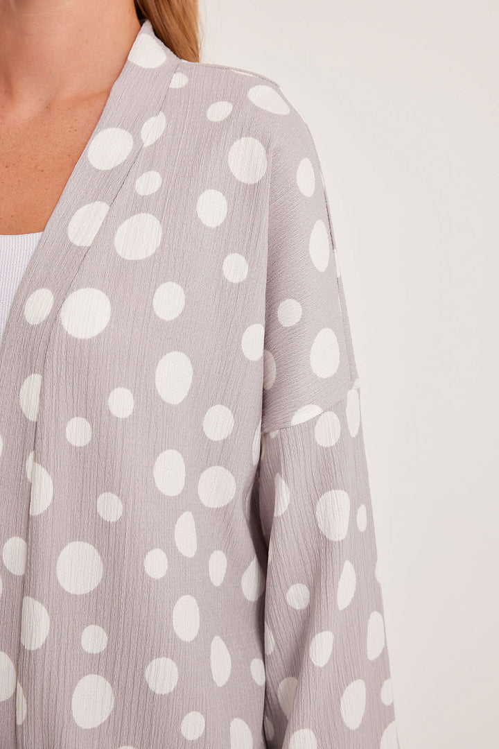 BGD Women Woman Gray White Polka Dot Knitted Kimono 5862 - Avondale