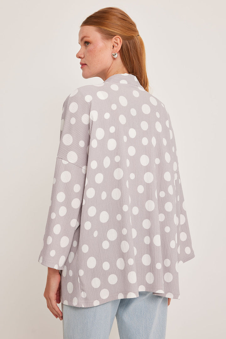 BGD Women Woman Gray White Polka Dot Knitted Kimono 5862 - Avondale