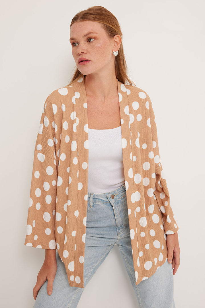 BGD Women Woman Beige White Polka Dot Knitted Kimono 5862 - Avondale