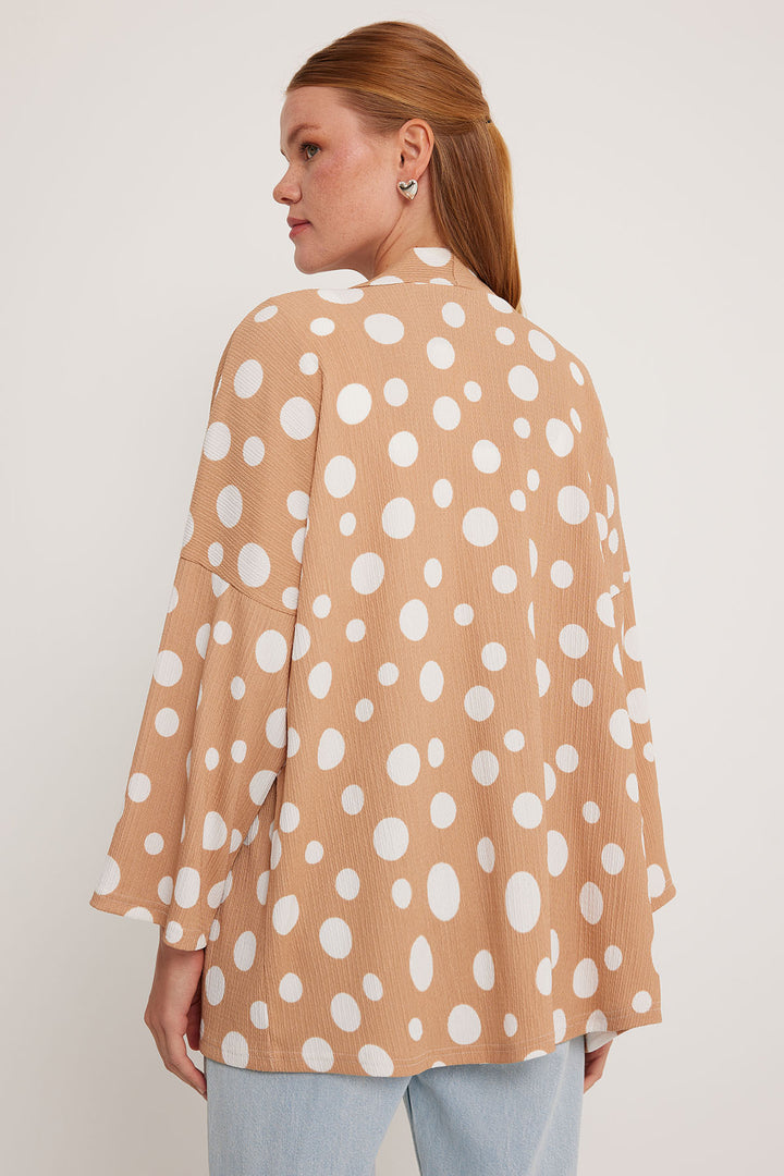 BGD Women Woman Beige White Polka Dot Knitted Kimono 5862 - Avondale