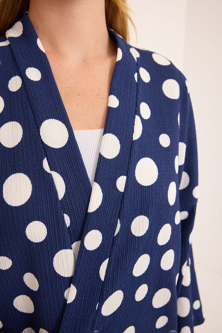 BGD Women Woman Navy Blue White Polka Dot Knitted Kimono 5862 - Zwolle