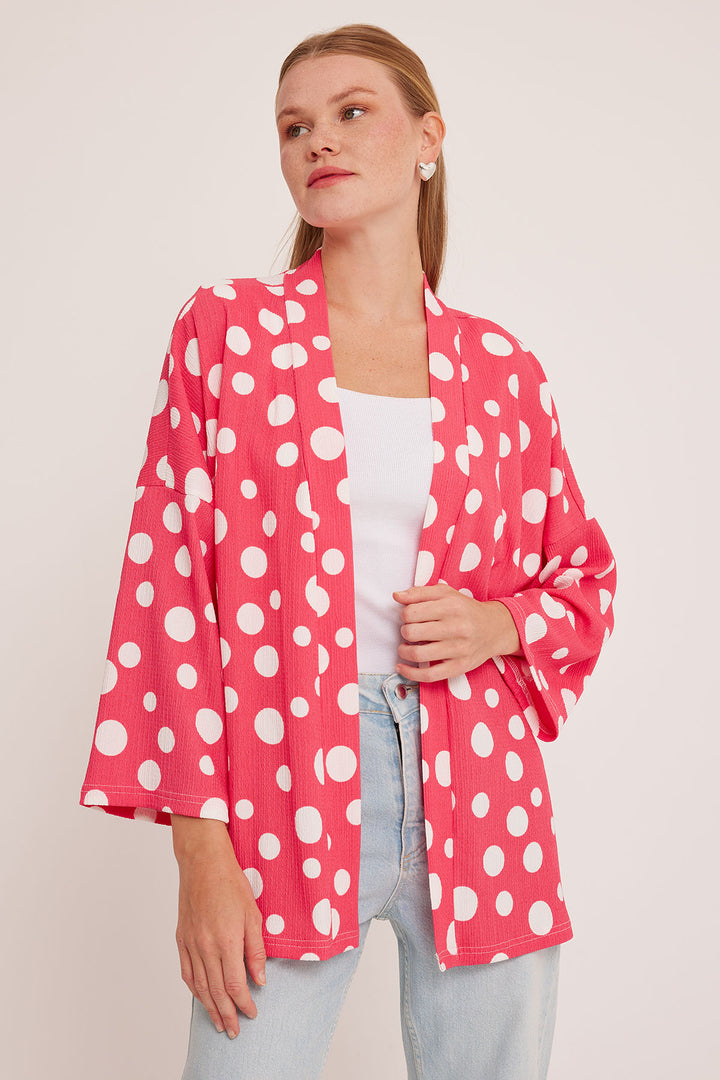 BGD Women Woman Pomegranate White Polka Dot Knitted Kimono 5862 - Avondale