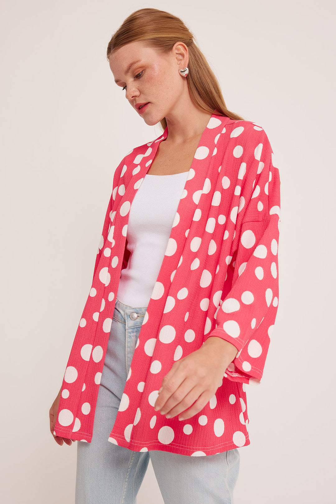 BGD Women Woman Pomegranate White Polka Dot Knitted Kimono 5862 - Avondale