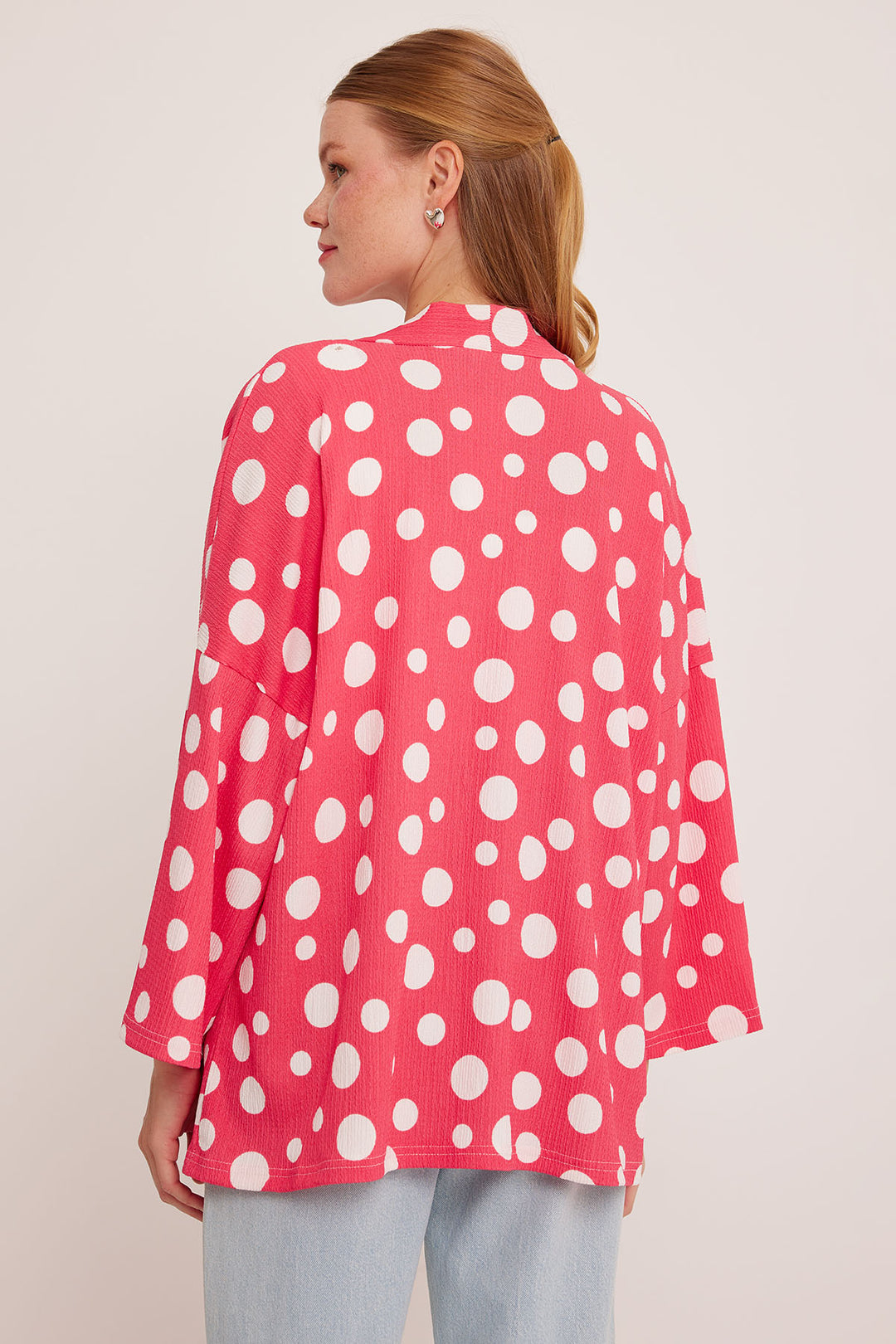 BGD Women Woman Pomegranate White Polka Dot Knitted Kimono 5862 - Avondale