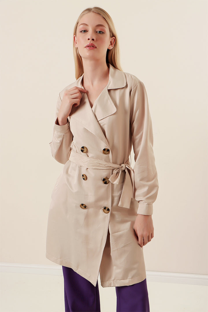 BGD Women Double Breasted Short Trench Coat - Beige - Southaven
