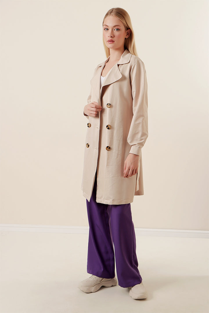 BGD Women Double Breasted Short Trench Coat - Beige - Southaven