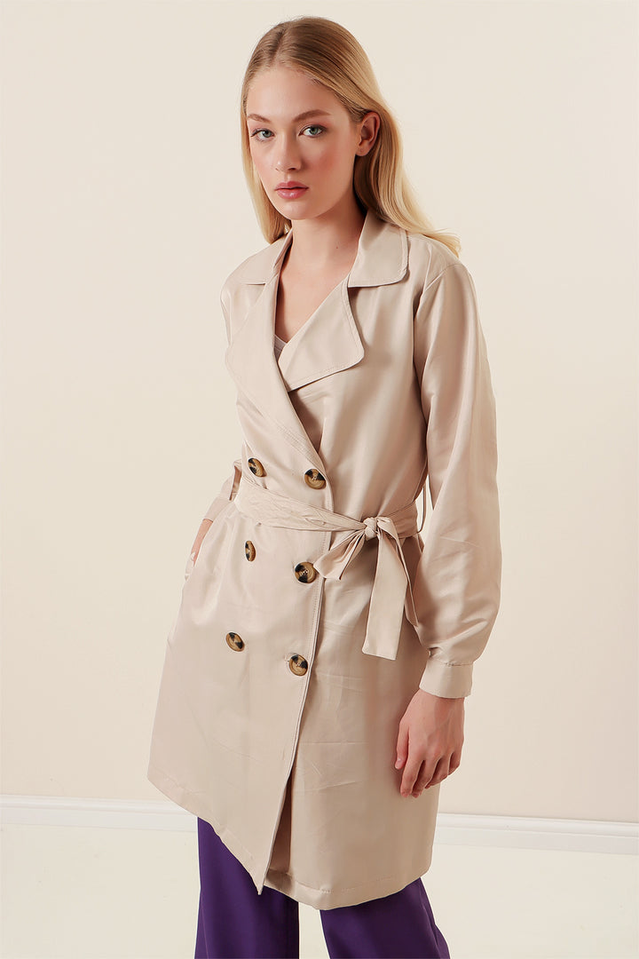 BGD Women Double Breasted Short Trench Coat - Beige - Southaven