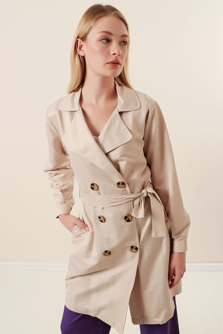BGD Women Double Breasted Short Trench Coat - Beige - Southaven