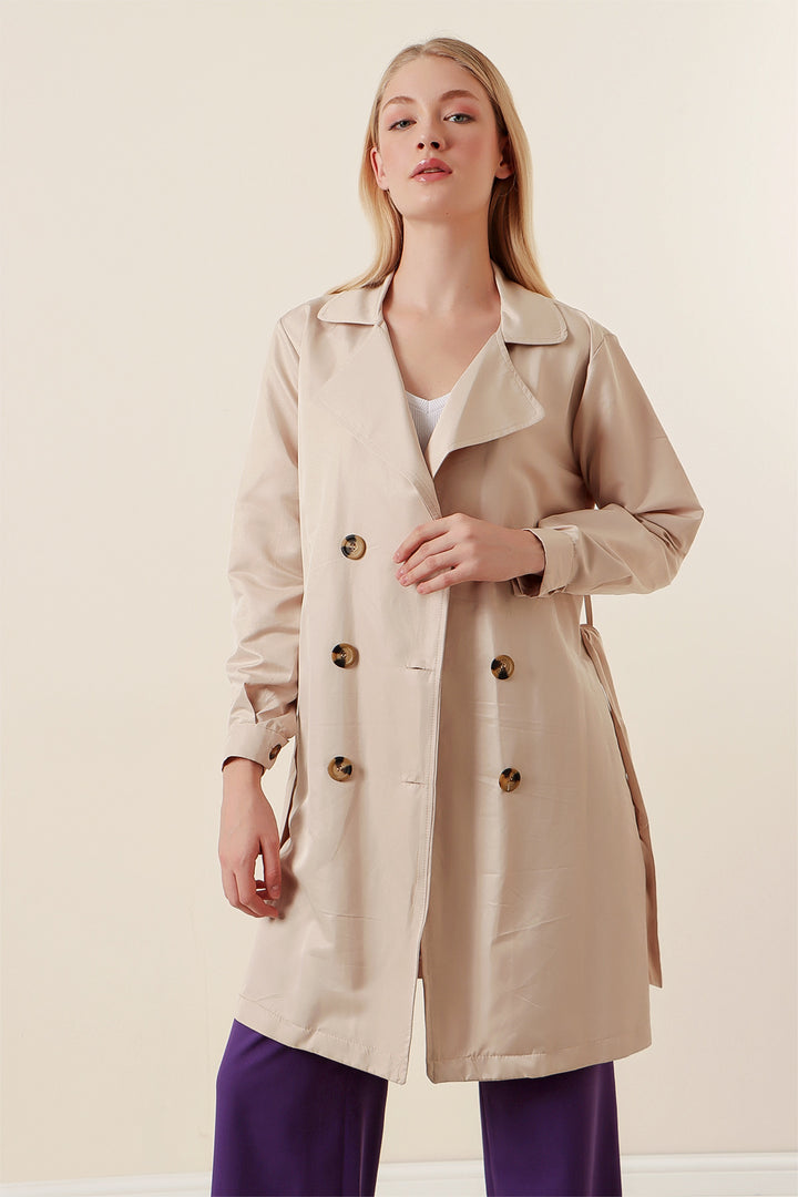 BGD Women Double Breasted Short Trench Coat - Beige - Southaven