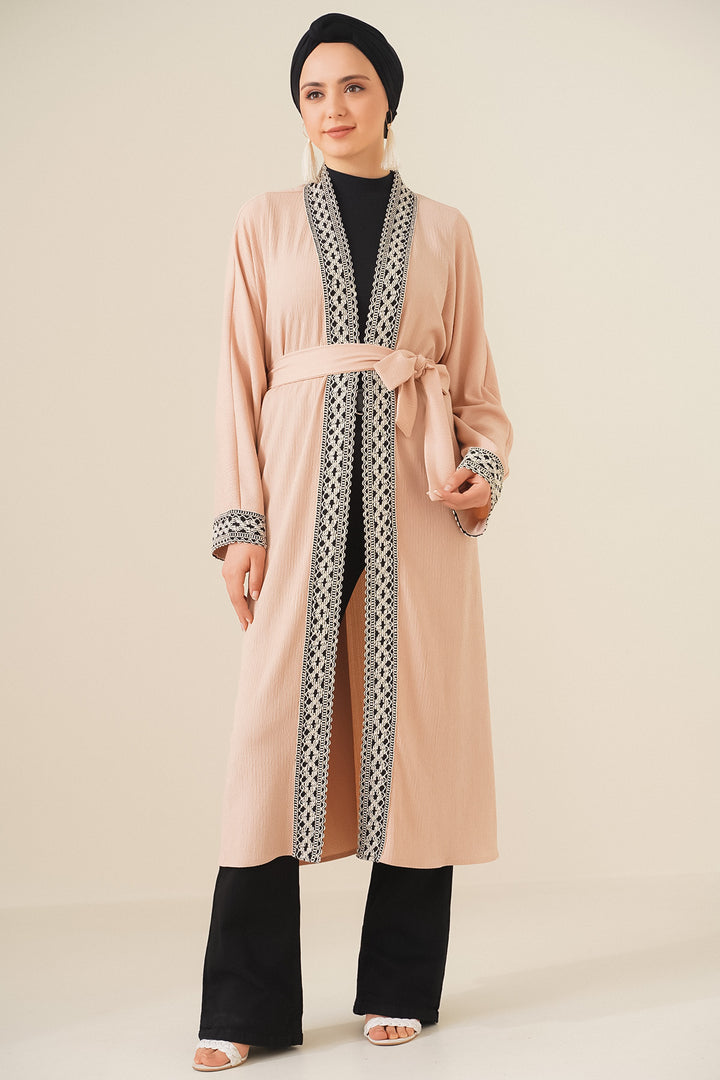 BGD Women Embroidered Knitted Long Kimono - Biscuit - Darmstadt