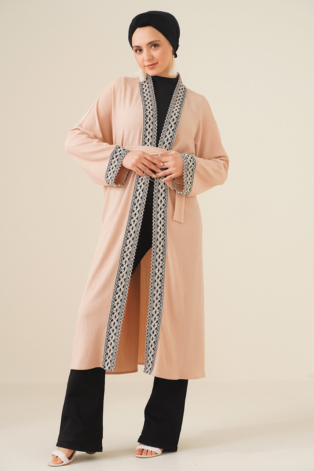 BGD Women Embroidered Knitted Long Kimono - Biscuit - Darmstadt
