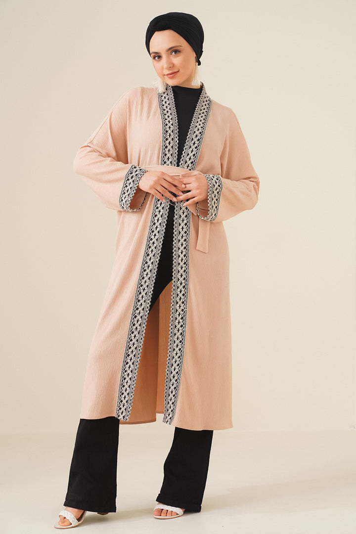 BGD Women Embroidered Knitted Long Kimono - Biscuit - Darmstadt