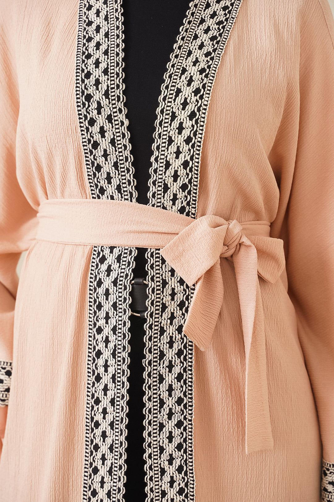 BGD Women Embroidered Knitted Long Kimono - Biscuit - Darmstadt