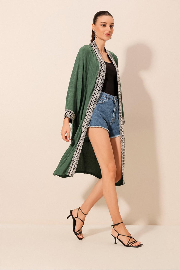 BGD Women Embroidered Knitted Long Kimono - Emerald Green - Harrogate
