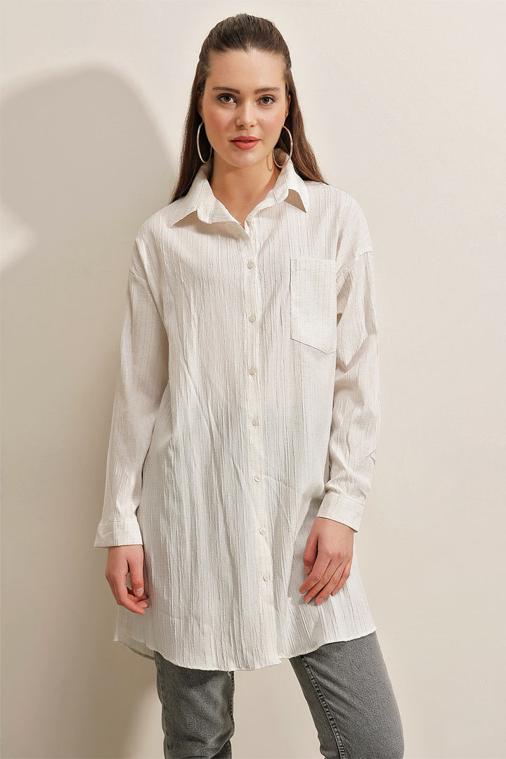 BGD Women Woven Long Shirt - White - Avondale