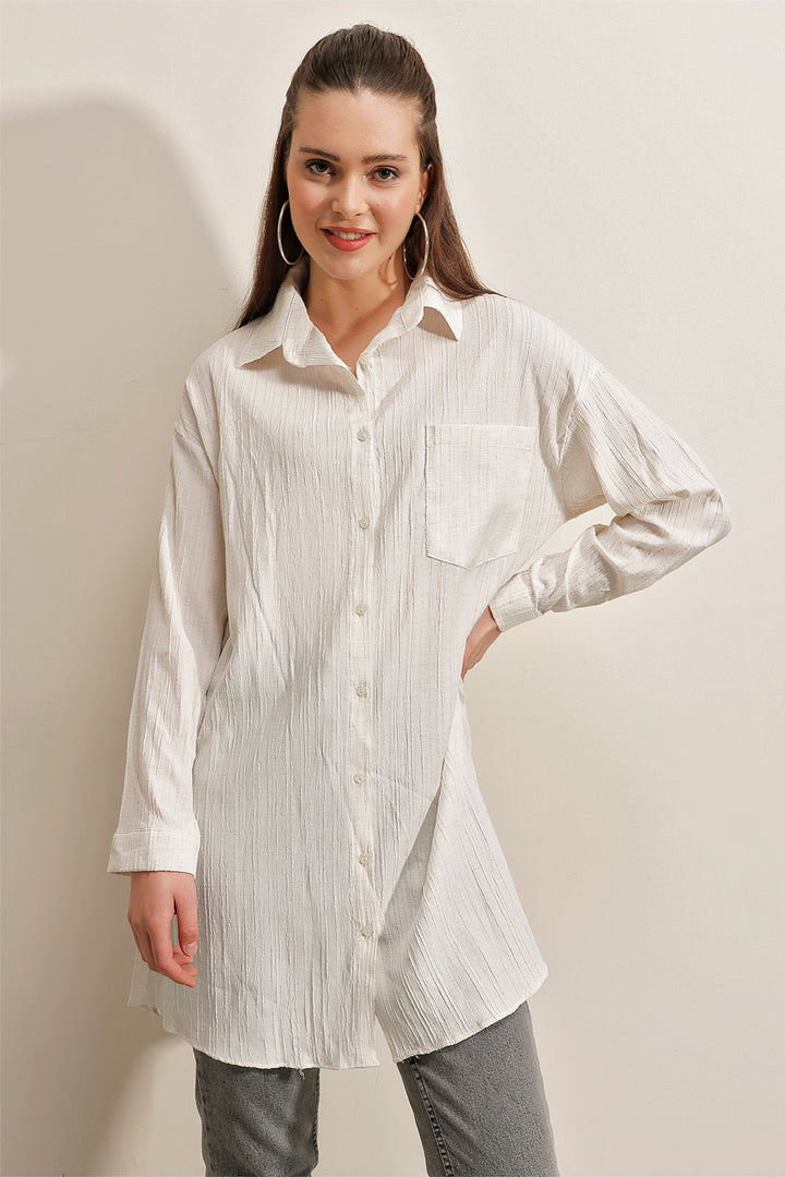 BGD Women Woven Long Shirt - White - Avondale