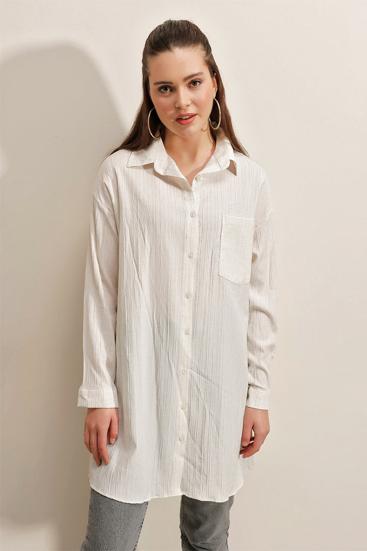 BGD Women Woven Long Shirt - White - Avondale