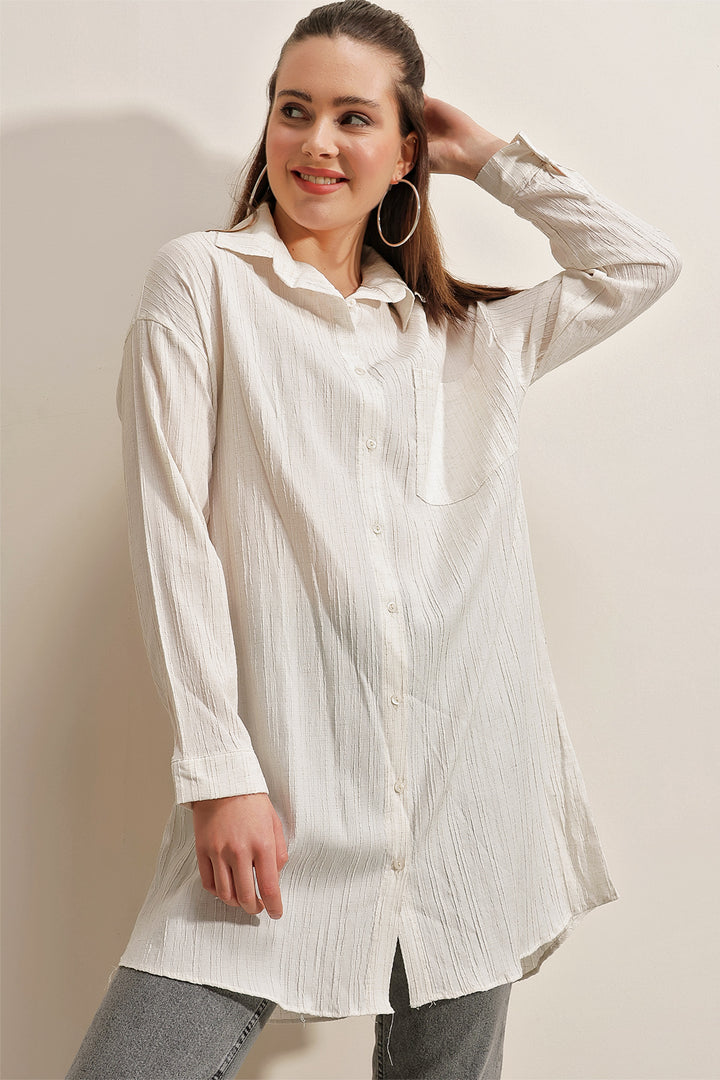 BGD Women Woven Long Shirt - White - Avondale