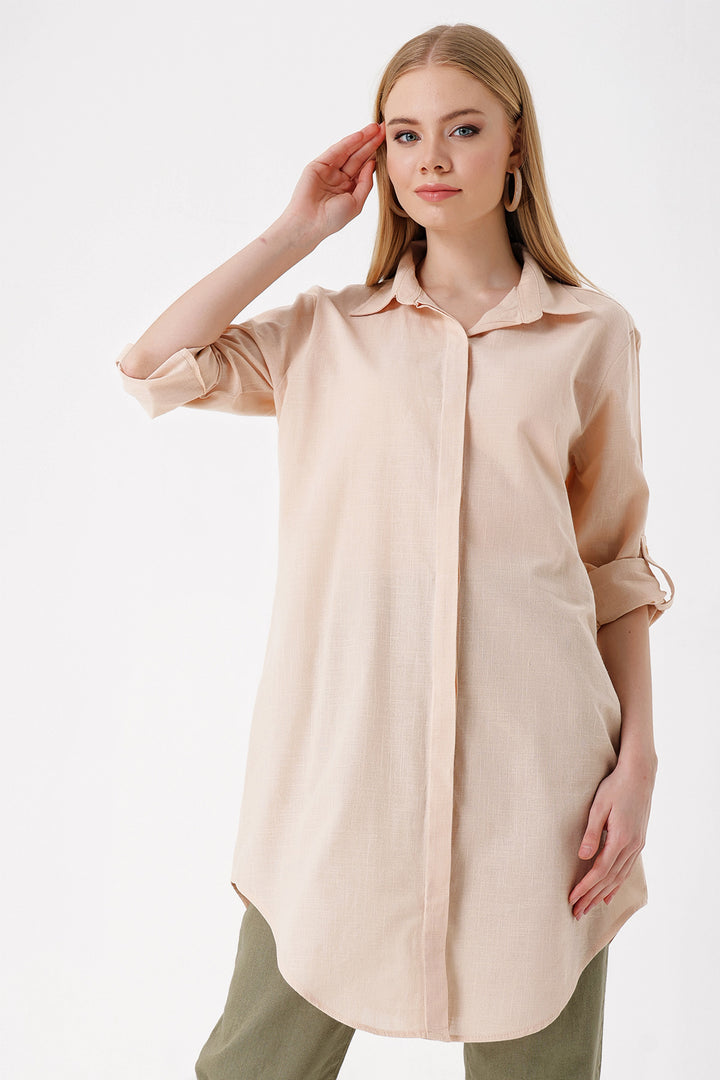 BGD Women Long Linen Shirt - Beige - Avondale