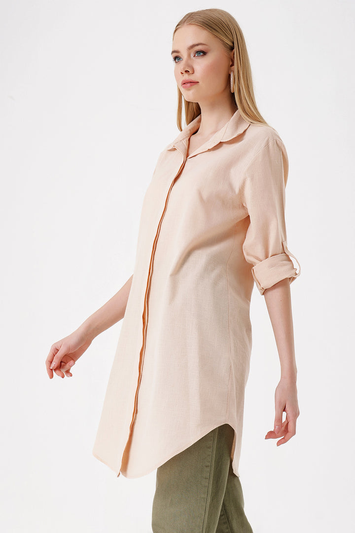 BGD Women Long Linen Shirt - Beige - Avondale