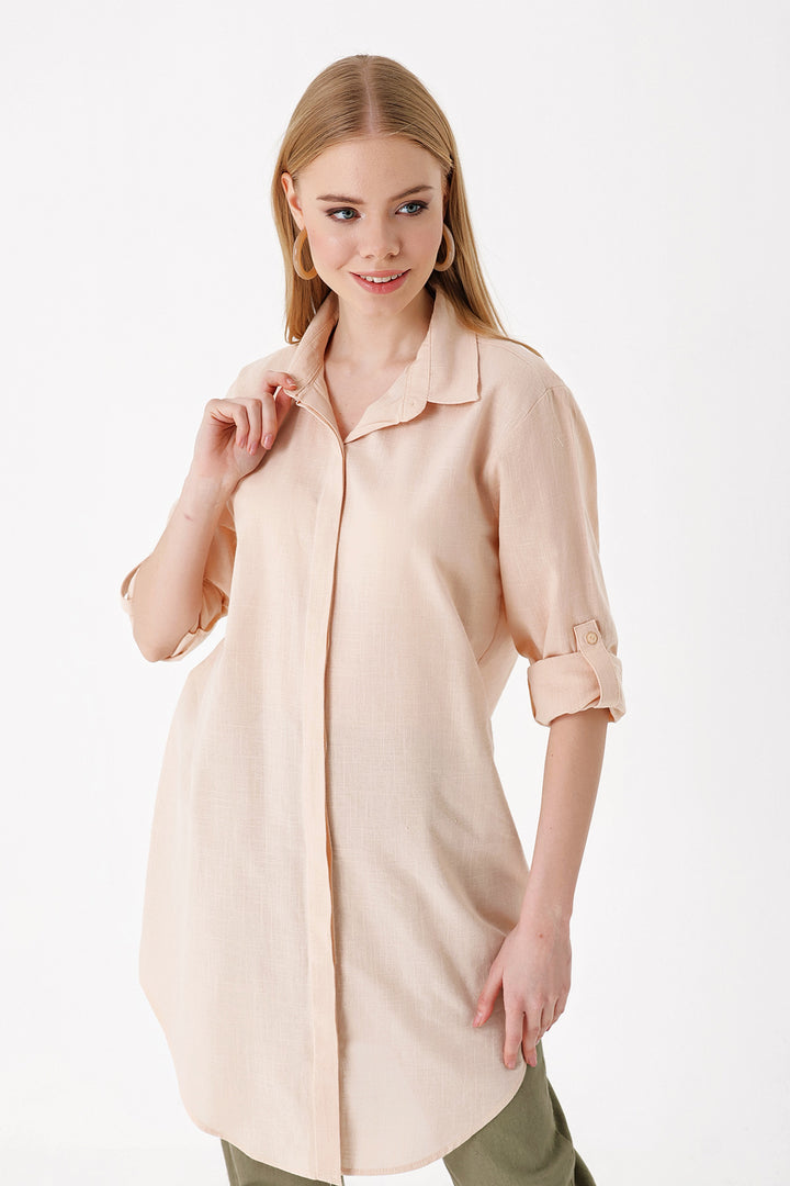 BGD Women Long Linen Shirt - Beige - Avondale