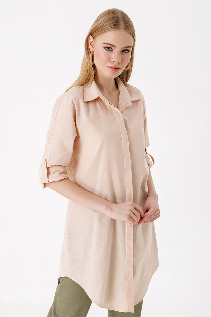 BGD Women Long Linen Shirt - Beige - Avondale
