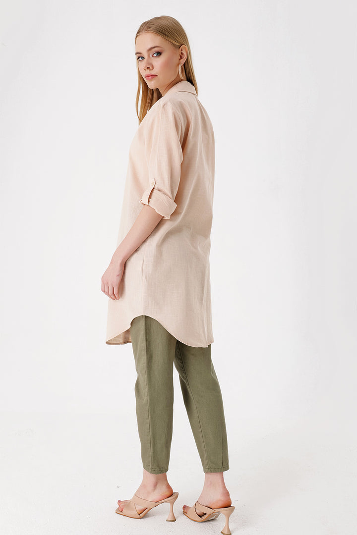 BGD Women Long Linen Shirt - Beige - Avondale