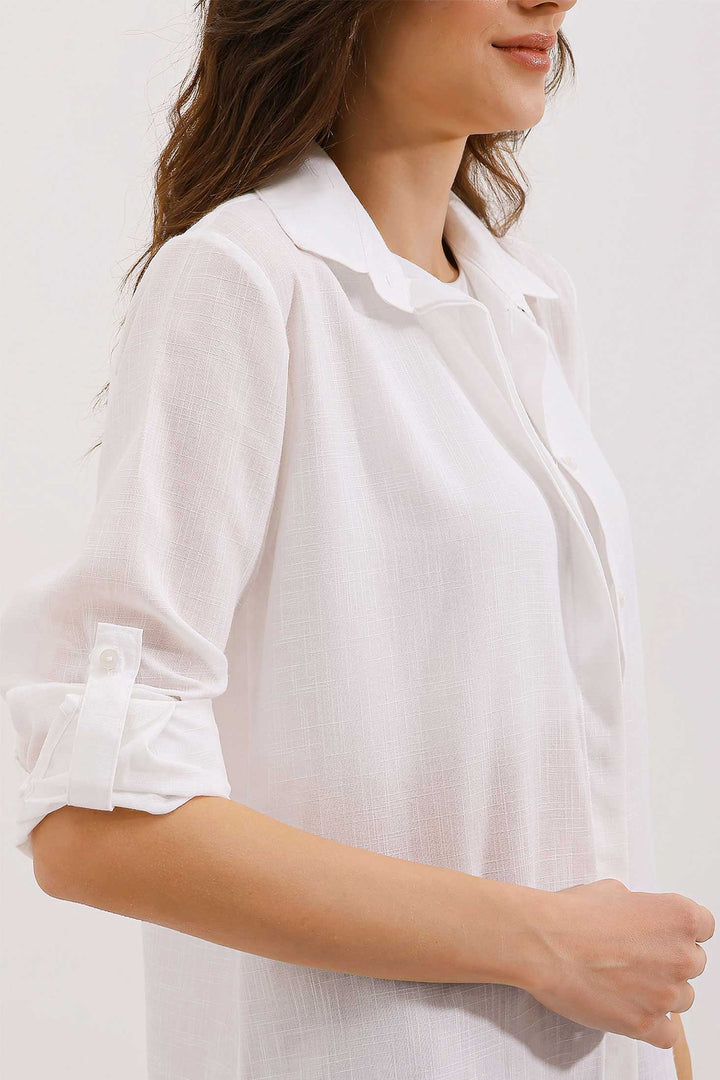 BGD Women Long Linen Shirt - White - Latina