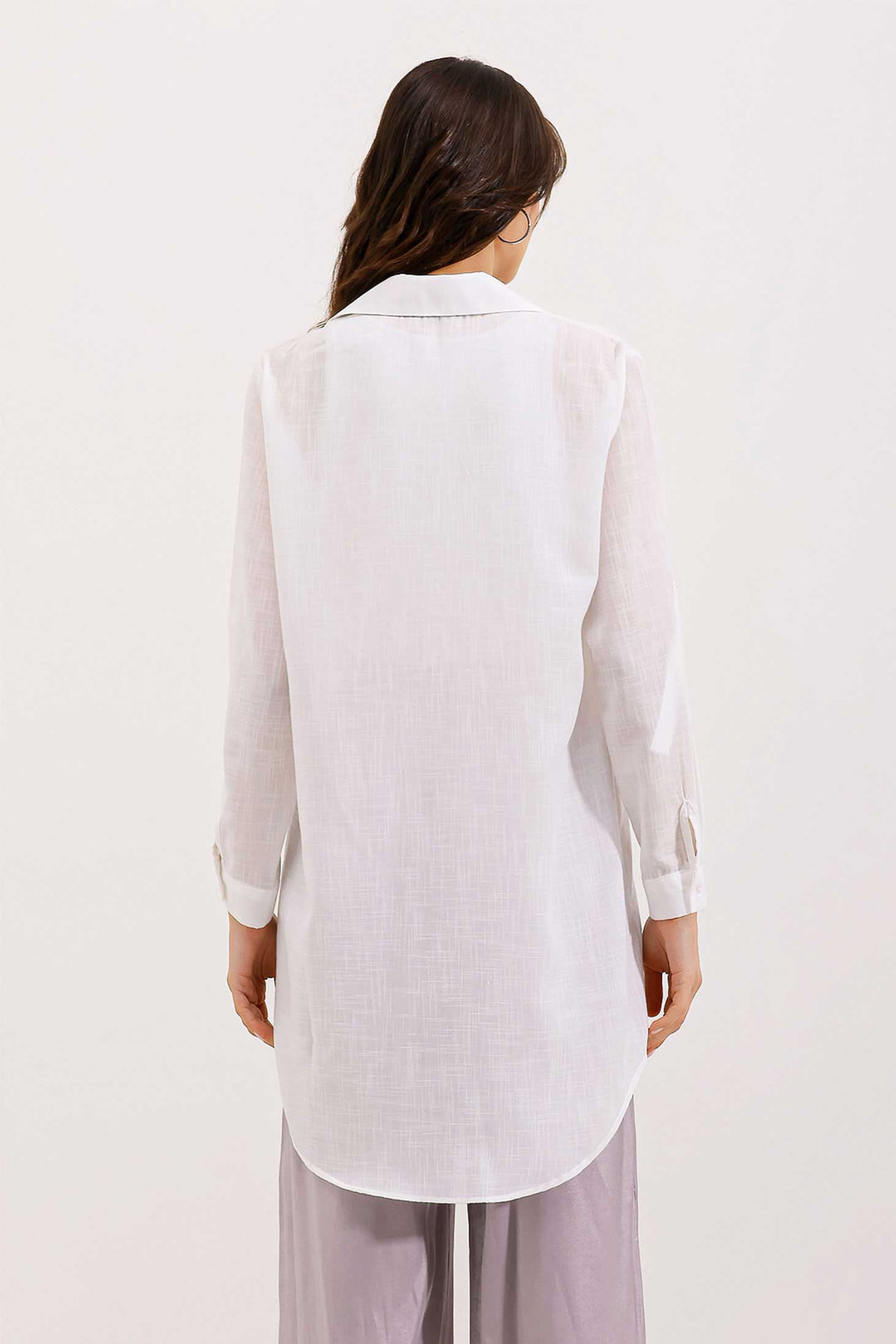 BGD Women Long Linen Shirt - White - Latina