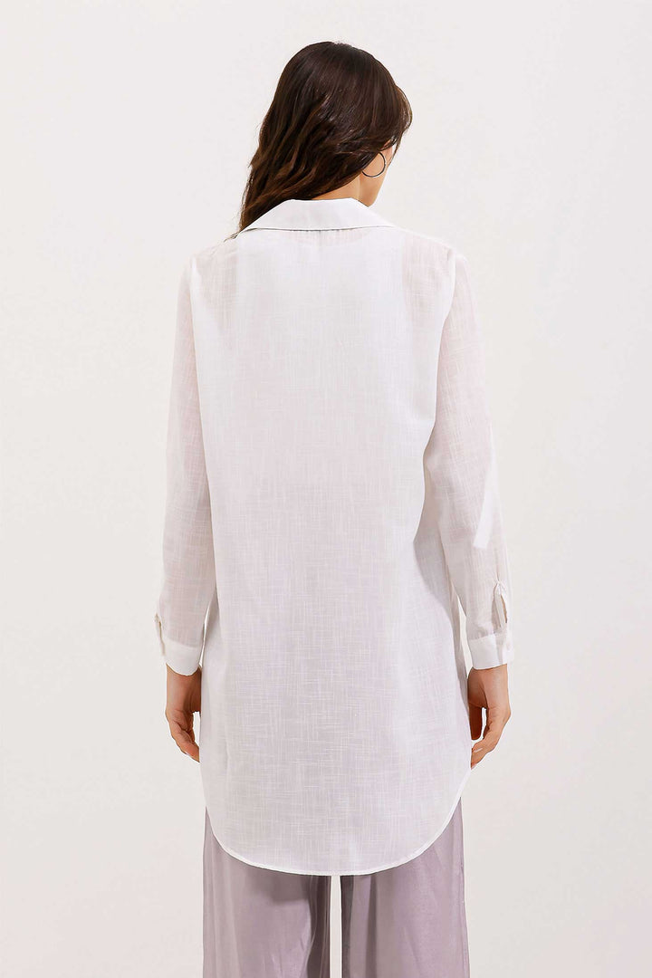 BGD Women Long Linen Shirt - White - Latina