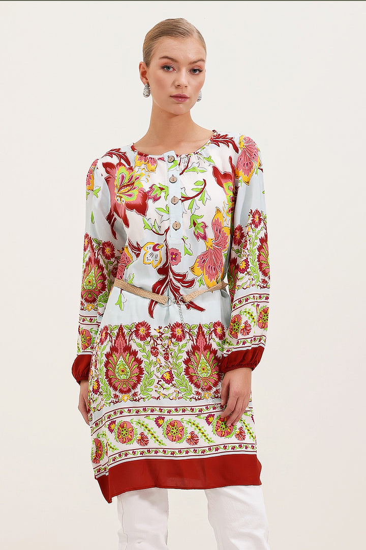 BGD Women Bigdart 5902 Belted Patterned Dress - Burgundy - Avondale