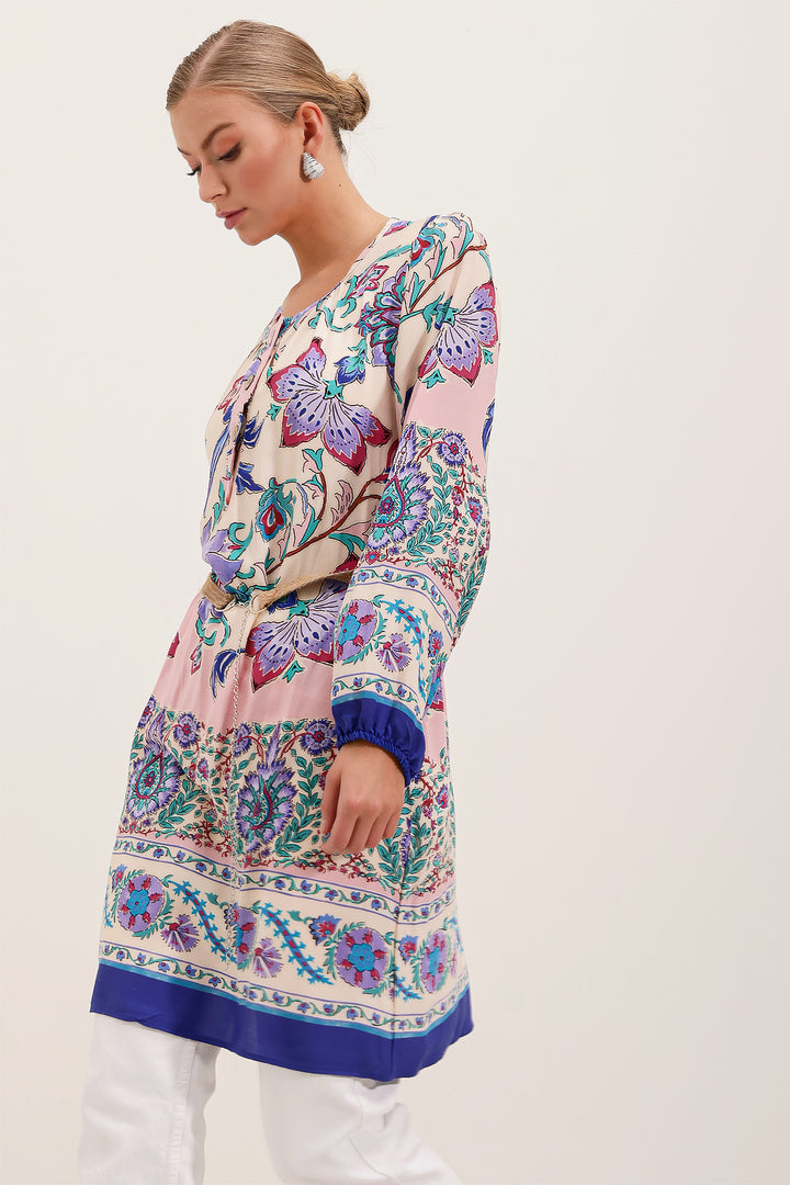 BGD Women Belted Patterned Dress - Purple - Avondale