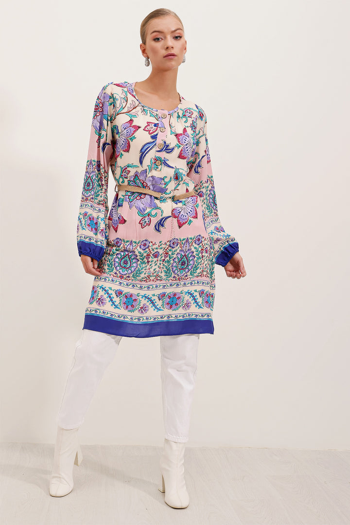 BGD Women Belted Patterned Dress - Purple - Avondale