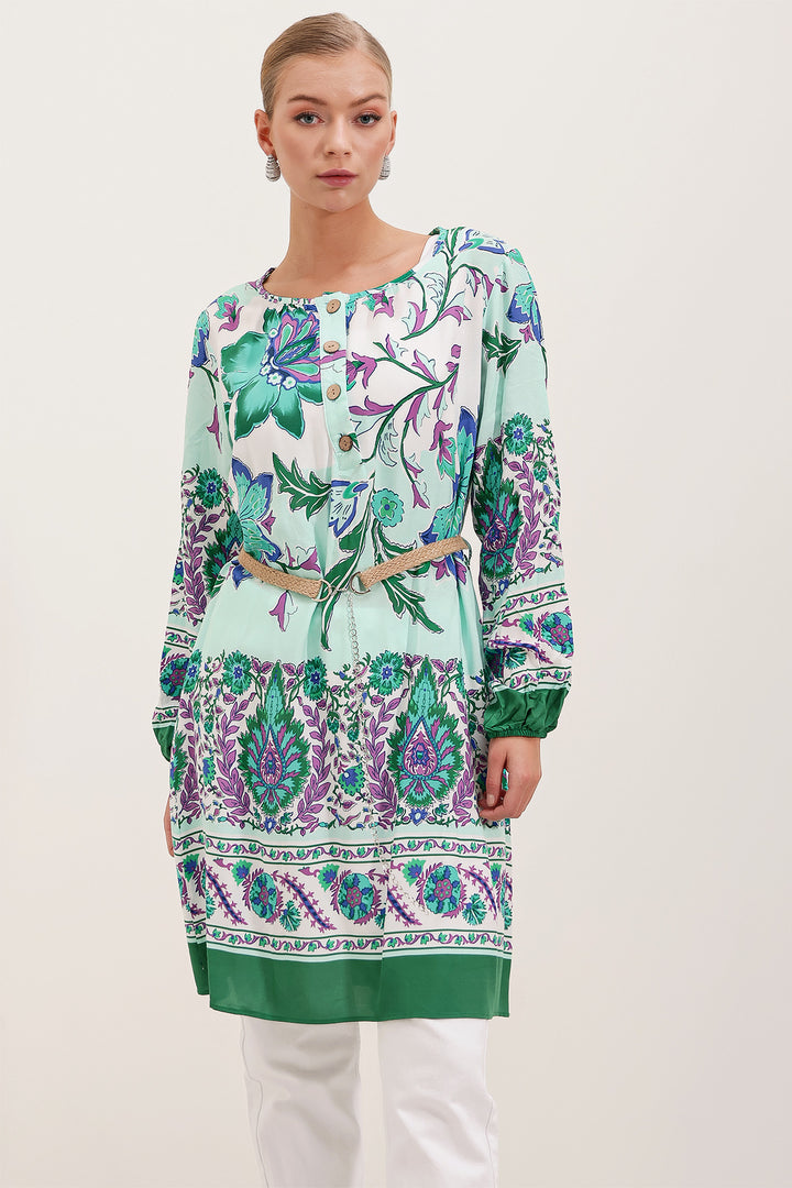 BGD Women Belted Patterned Dress - Green - Avondale