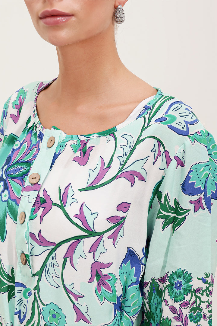 BGD Women Belted Patterned Dress - Green - Avondale