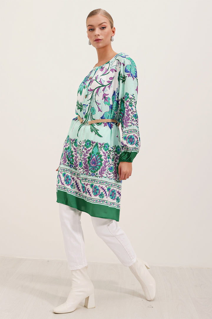 BGD Women Belted Patterned Dress - Green - Avondale
