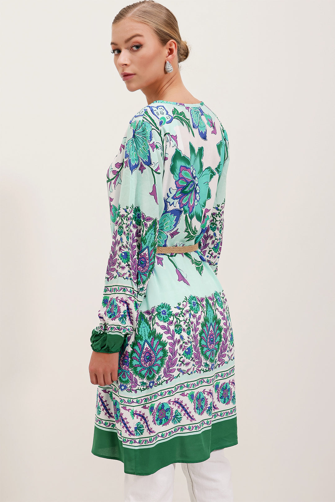 BGD Women Belted Patterned Dress - Green - Avondale