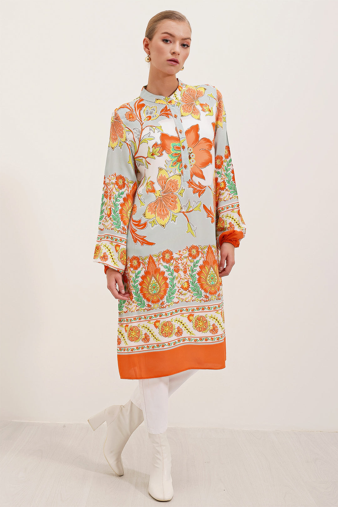 BGD Women Patterned Viscose Dress - Orange - Avondale
