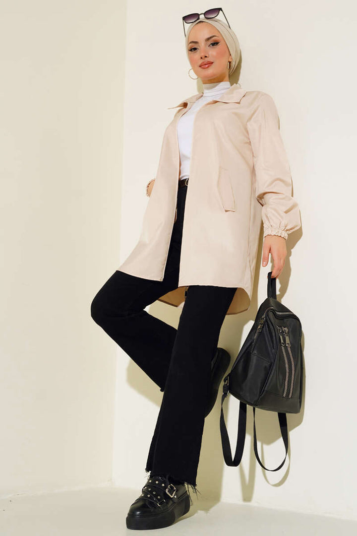 BGD Women Pocketed Short Trench Coat - Beige - Dormagen