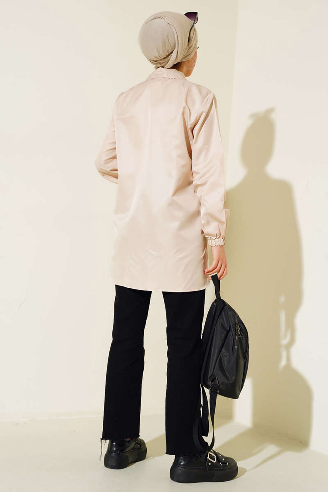 BGD Women Short Trench Coat with Pocket Flaps - Beige - Ciudad Benito Juárez