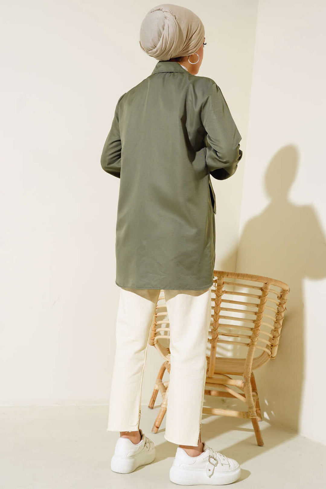 BGD Women Short Trench Coat with Pocket Flaps - Khaki - Derby