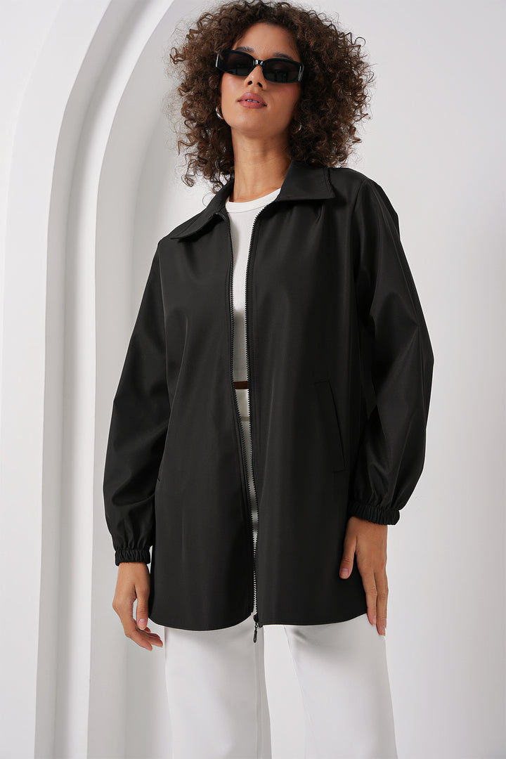 BGD Women Two-Tone Seasonal Trench Coat - Dark Black - Sarcelles