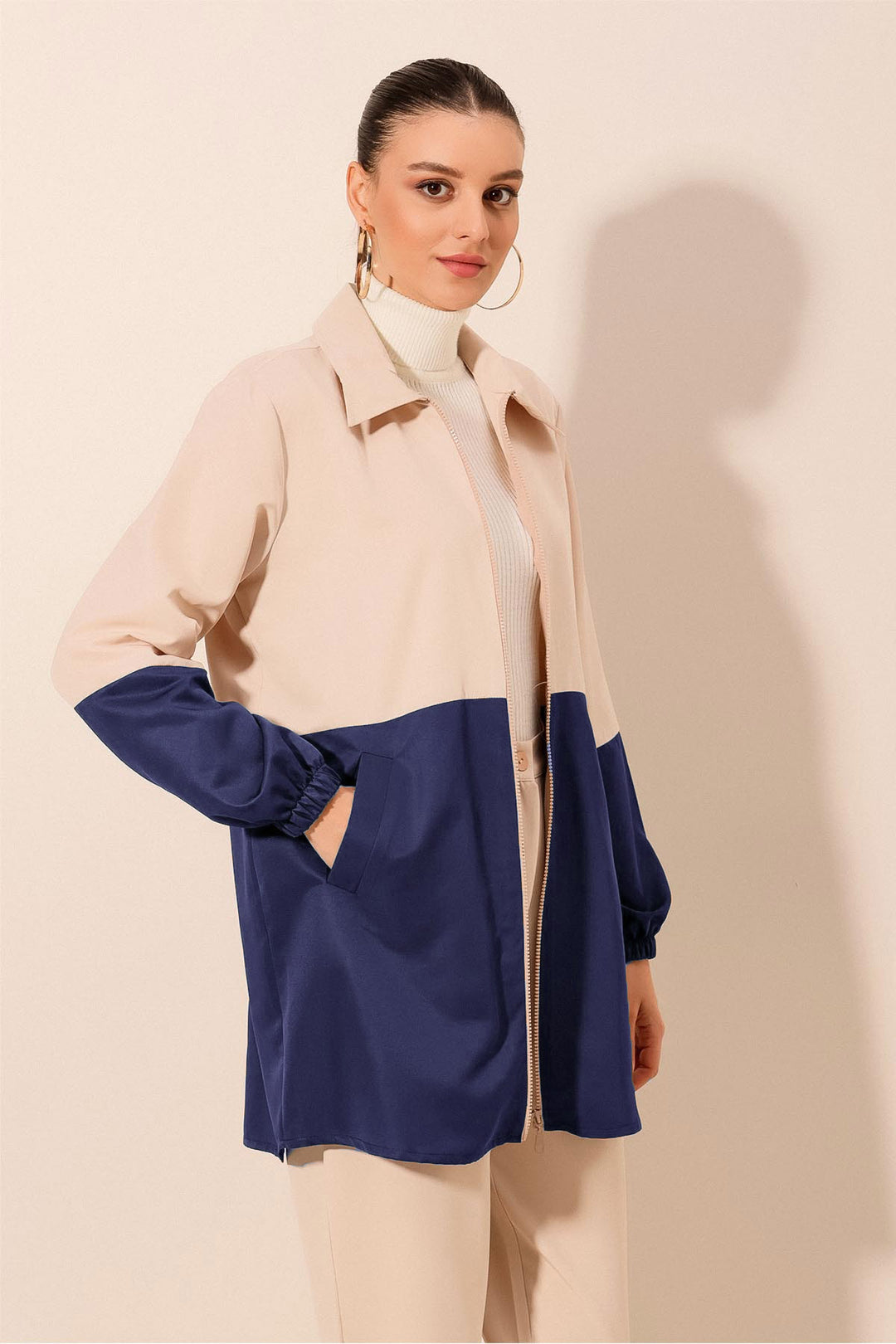 BGD Women Çift Renkli Mevsimlik Trençkot - Lacivert - New Britain