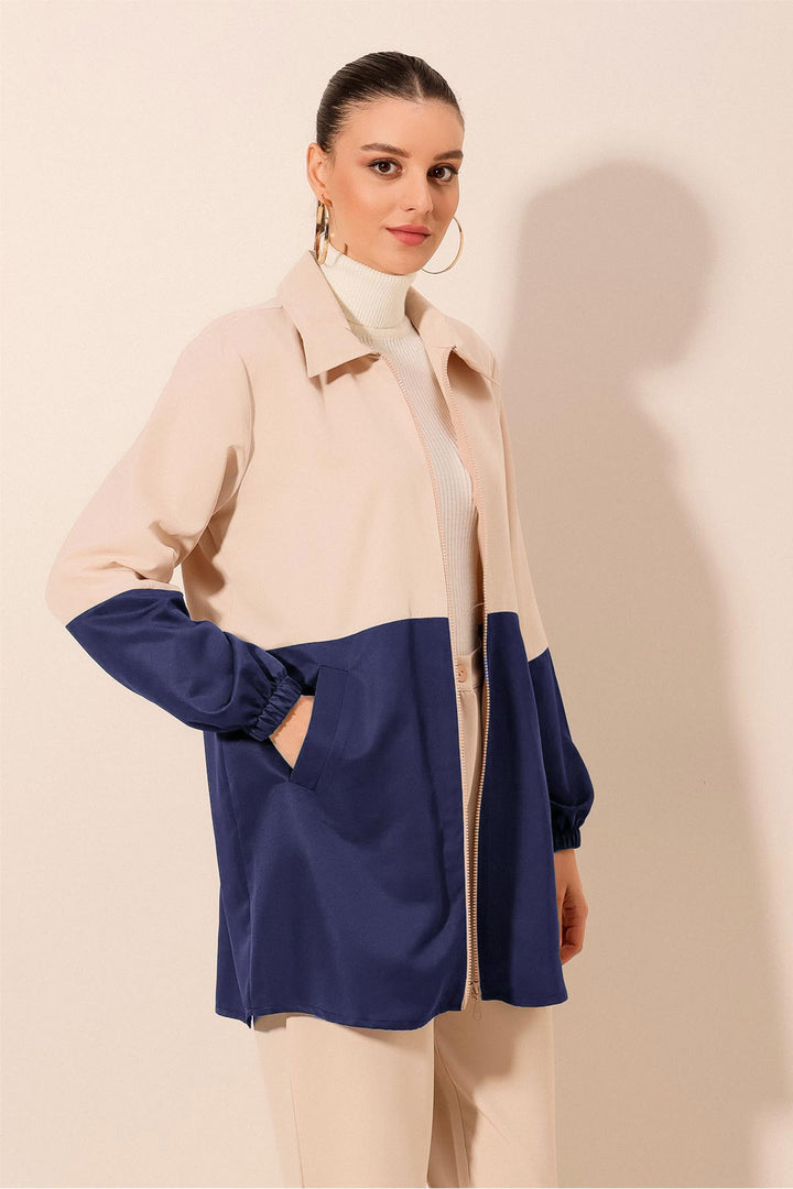 BGD Women Çift Renkli Mevsimlik Trençkot - Lacivert - New Britain