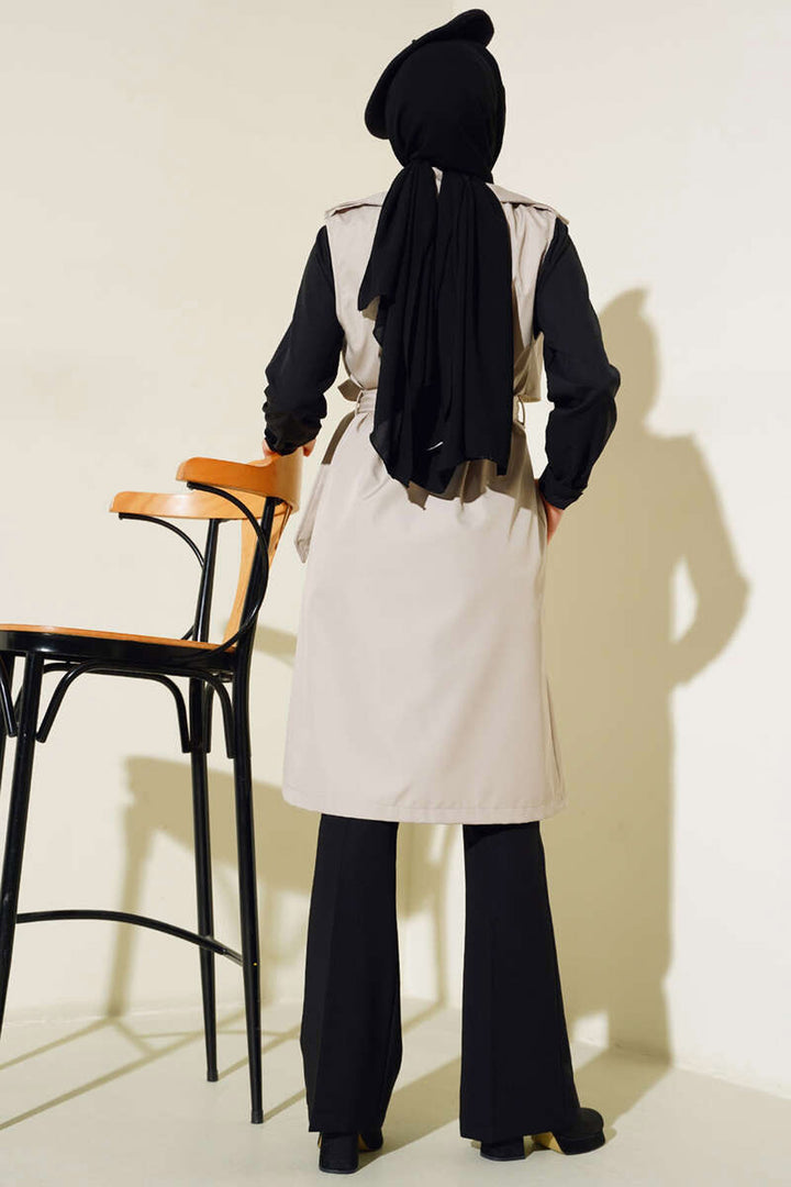 BGD Women Double-Breasted Trench Coat Vest - Beige - Târgovişte