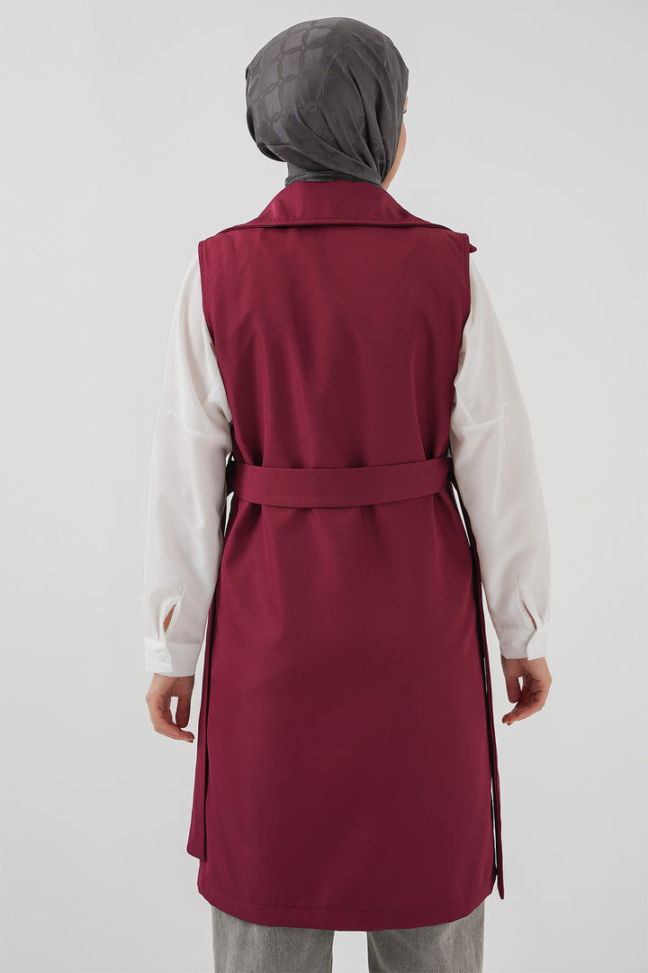 BGD Women Double-Breasted Trench Coat Vest - Burgundy - Tamiami