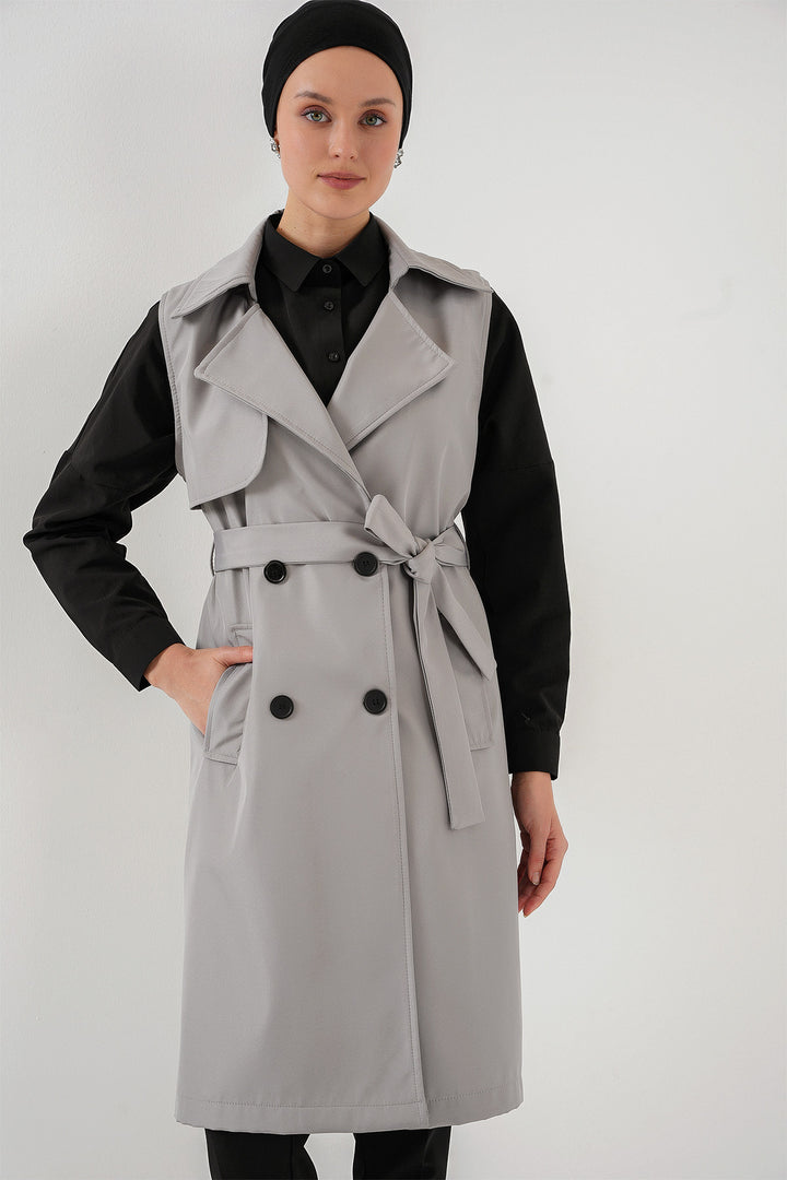 BGD Women Double-Breasted Trench Coat Vest - Gray - West Sacramento
