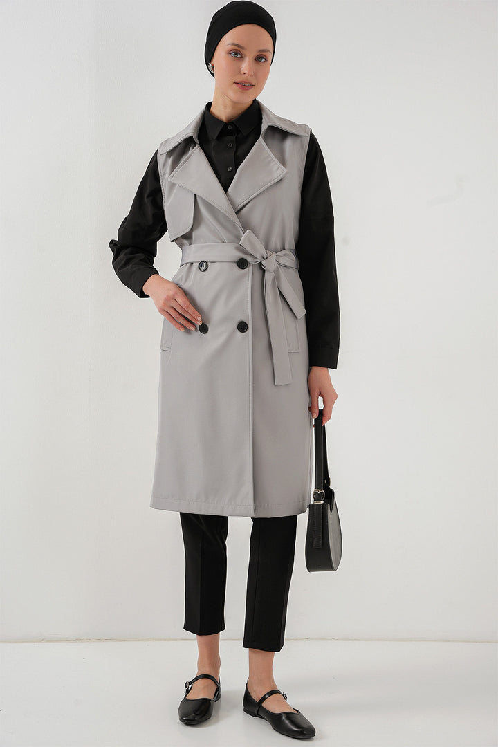 BGD Women Double-Breasted Trench Coat Vest - Gray - West Sacramento